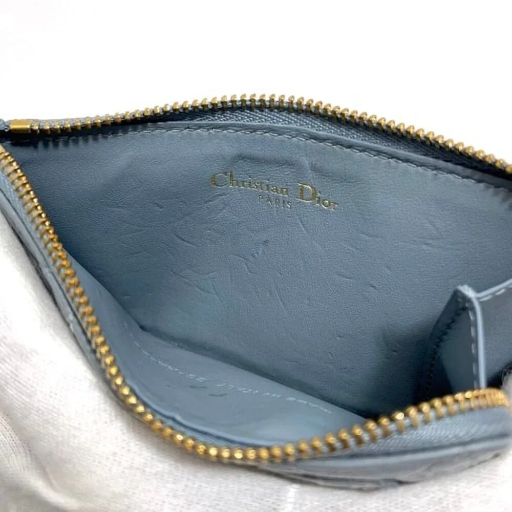 Christian Dior Coin Case Blue Lady Dior Leather